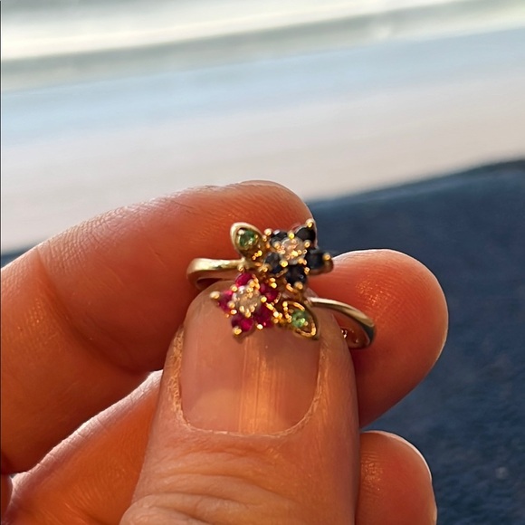 14kt gold ring Elegant Gold and Multicolor Gemstone Ring - Picture 4 of 7